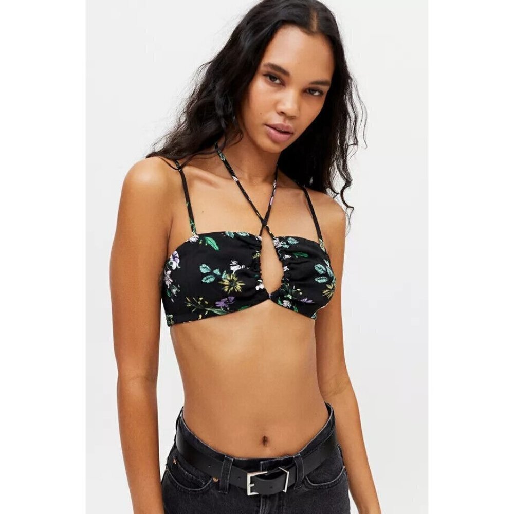 𝅺AFRM Bnwot Womens "Luka" Black Floral Cropped Top